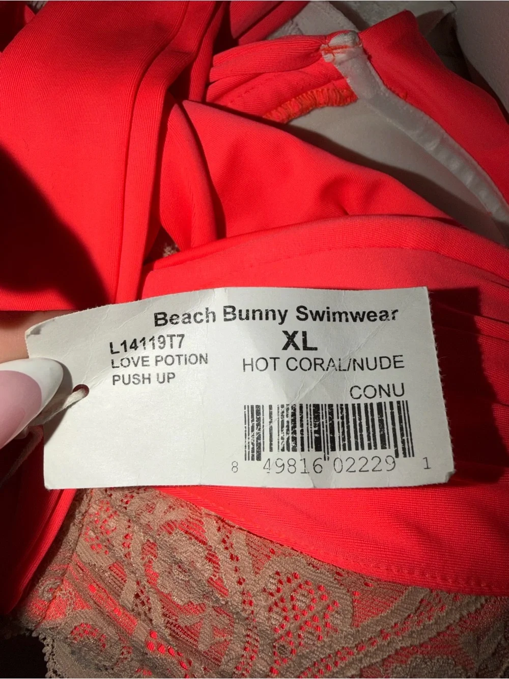 Beach Bunny Love Potion Coral Lace Bikini Set - XL TOP/ S BOTTOM